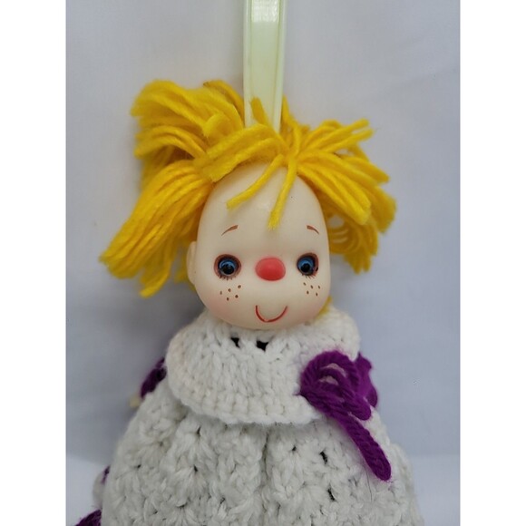 Doll  Handmade Crochet Duster Cover Purple Yarn Soft Face 14" Cottage Core - Picture 2 of 16